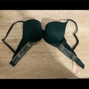 underwire dark green sparkly band pink bra